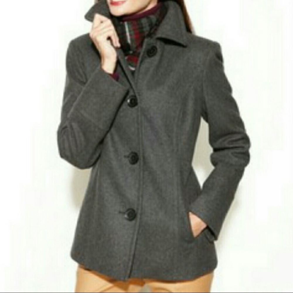 Nautica Wool Blend Single Breasted Button Pea Coat
